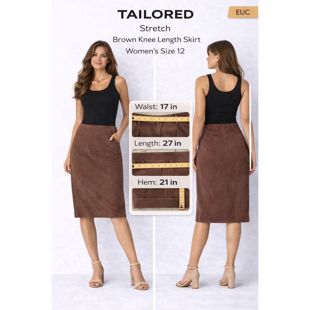Vintage Brown Faux Suede Midi Skirt Straight Pencil Chocolate Size‎ Medium 29W